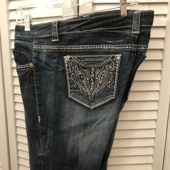 Grace in LA Easy Fit Bootcut Embroidered Embellished Denim Blue Jeans, 19 - Picture 13 of 13